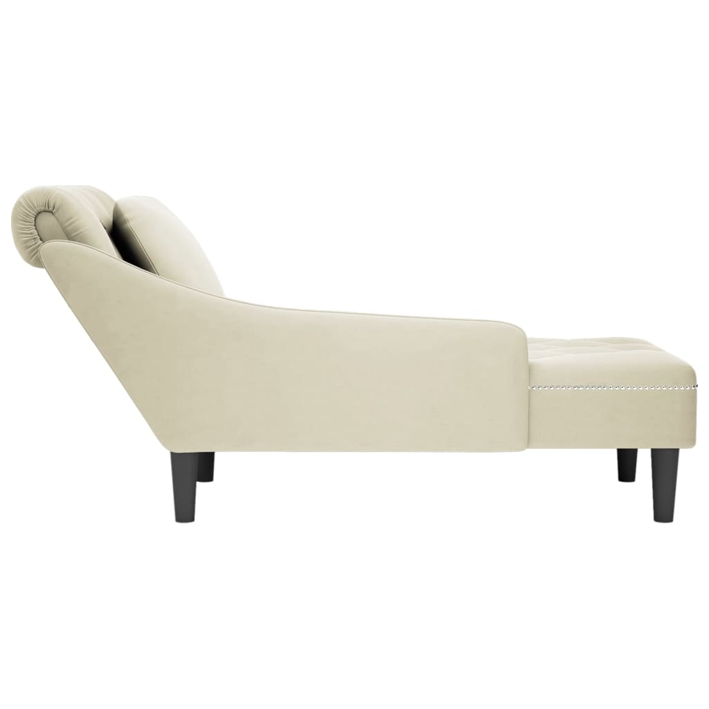 vidaXL Chaise longue met kussen&rechterarmleuning fluweel crèmekleurig