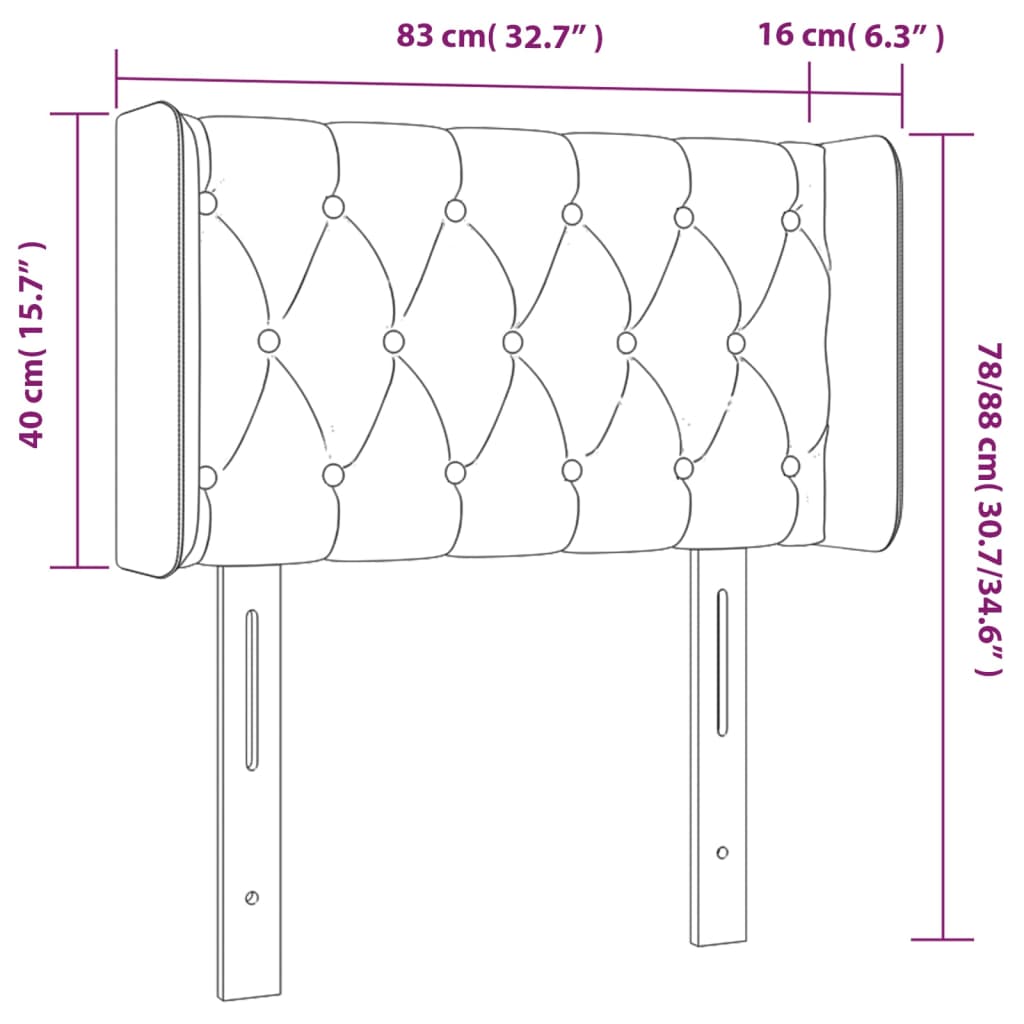 vidaXL Hoofdbord met randen 83x16x78/88 cm fluweel donkergrijs