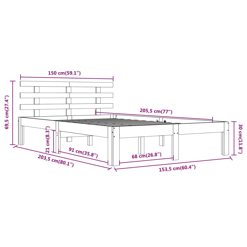 vidaXL Bedframe massief hout 150x200 cm