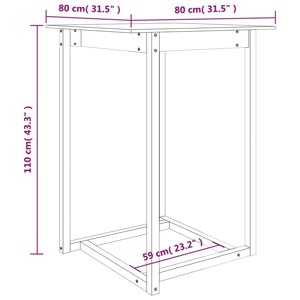 vidaXL Bartafel 80x80x110 cm massief grenenhout honingbruin