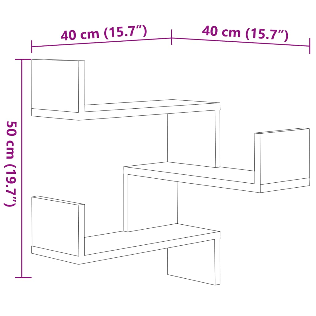 vidaXL Hoekwandschappen 2 st 40x40x50 cm bewerkt hout betongrijs