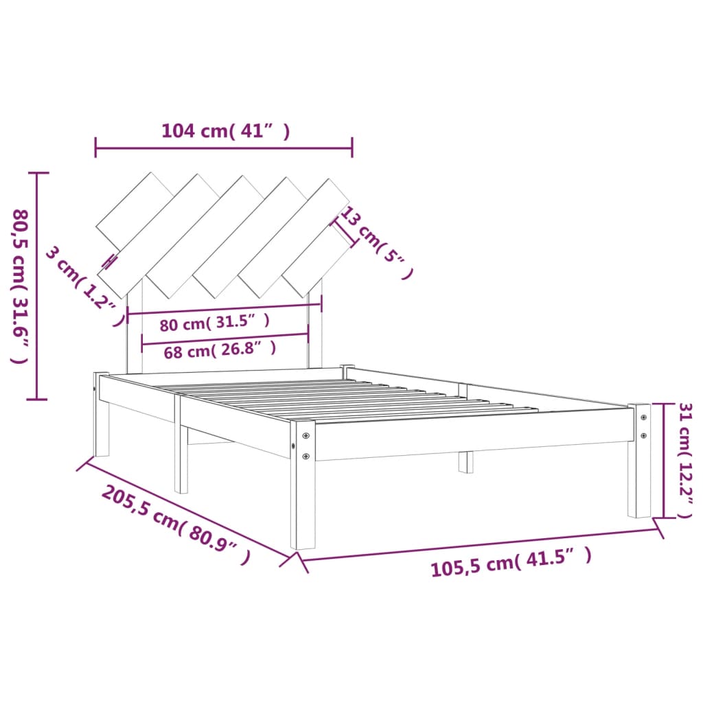 vidaXL Bedframe massief hout wit 100x200 cm