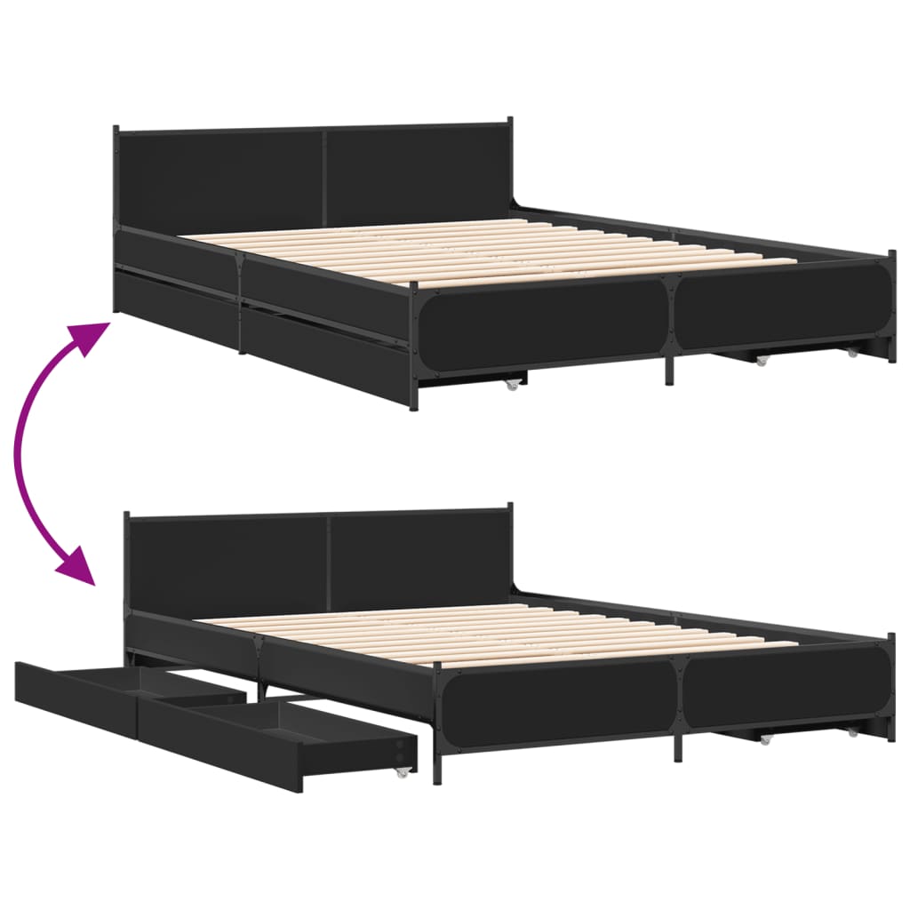 vidaXL Bedframe met lades bewerkt hout zwart 140x190 cm