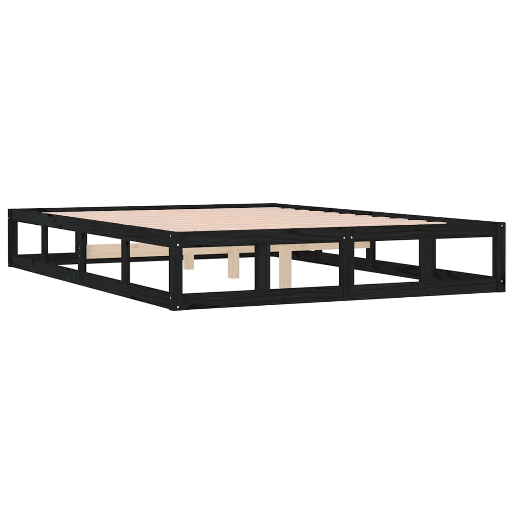 vidaXL Bedframe massief hout zwart 135x190 cm