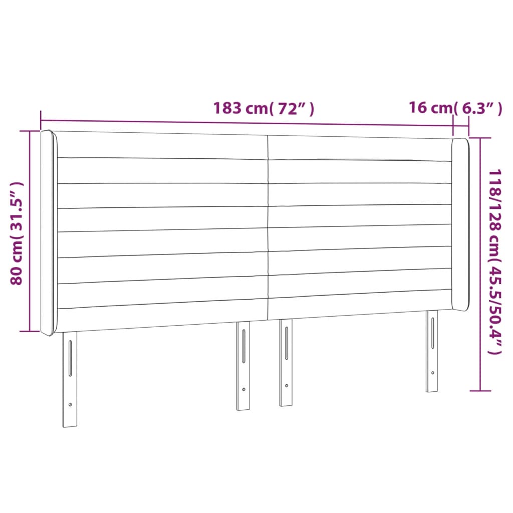 vidaXL Hoofdbord LED 183x16x118/128 cm fluweel donkergrijs