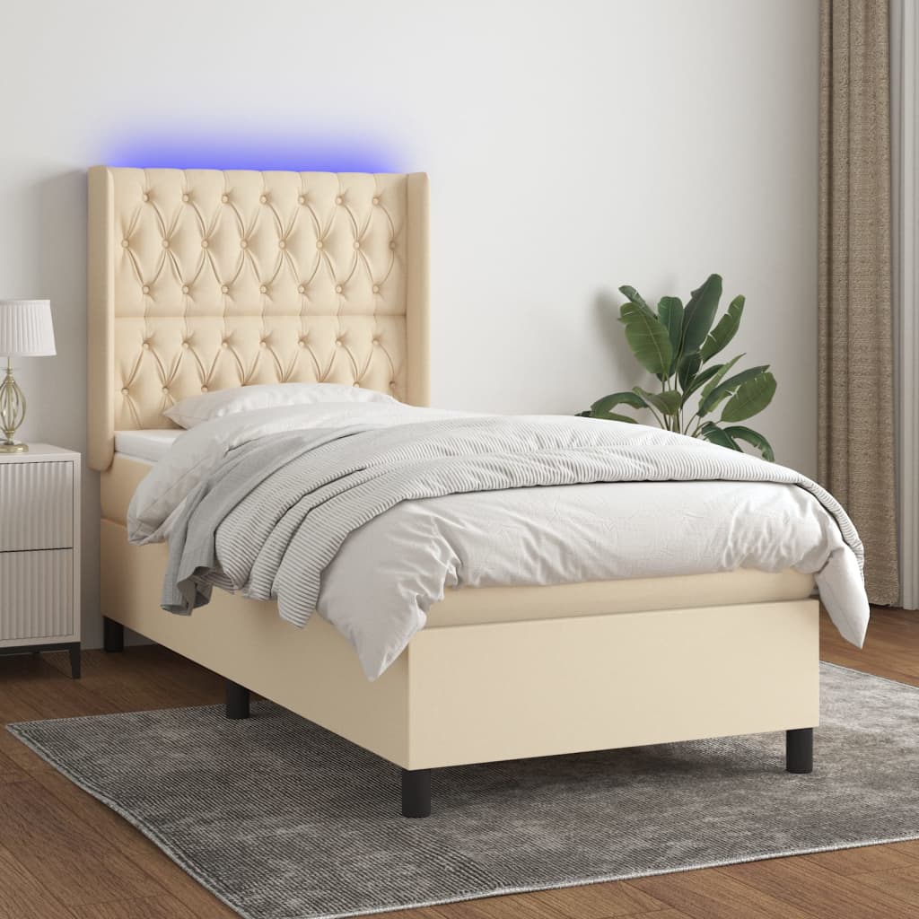 vidaXL Boxspring met matras en LED stof crèmekleurig 100x200 cm