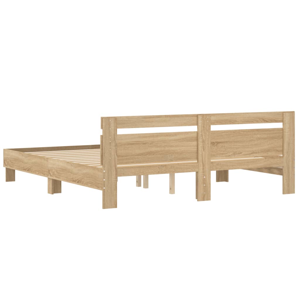 vidaXL Bedframe met hoofdeinde bewerkt hout sonoma eiken 200x200 cm