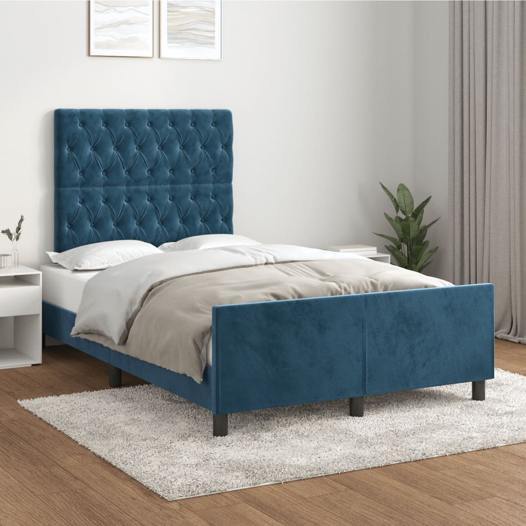 vidaXL Bedframe met hoofdbord fluweel donkerblauw 120x190 cm