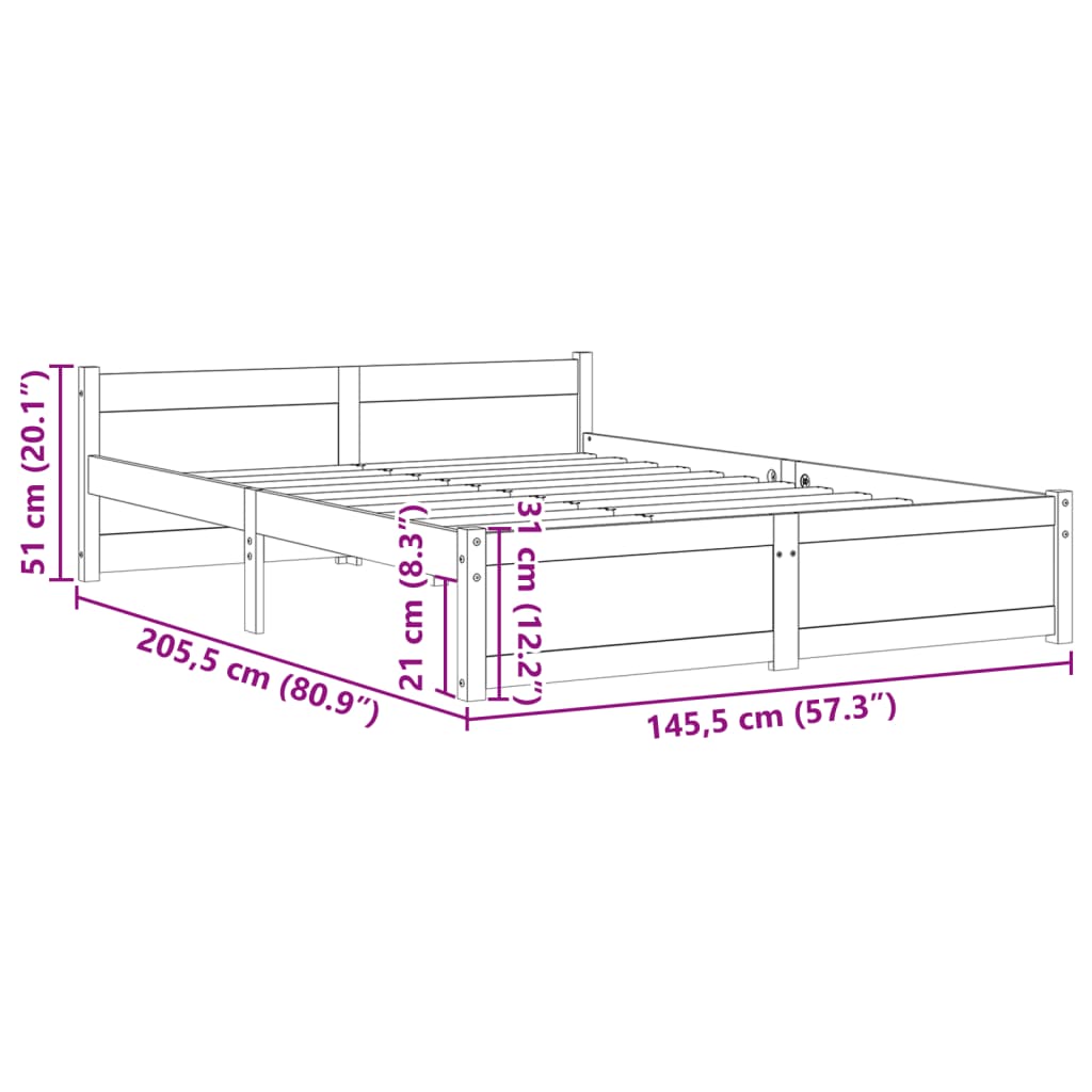 vidaXL Bedframe massief hout grijs 140x200 cm