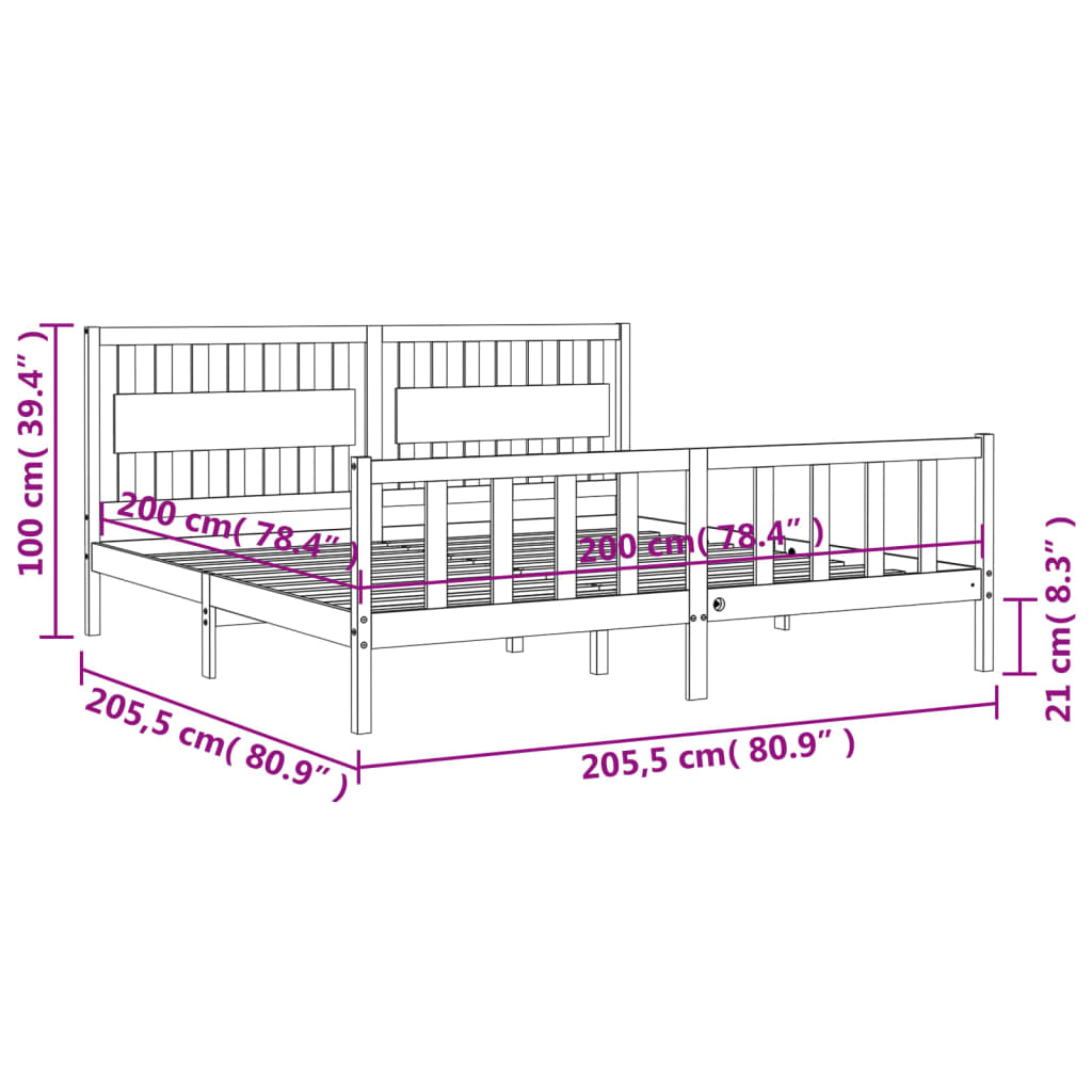 vidaXL Bedframe met hoofdbord massief hout 200x200 cm