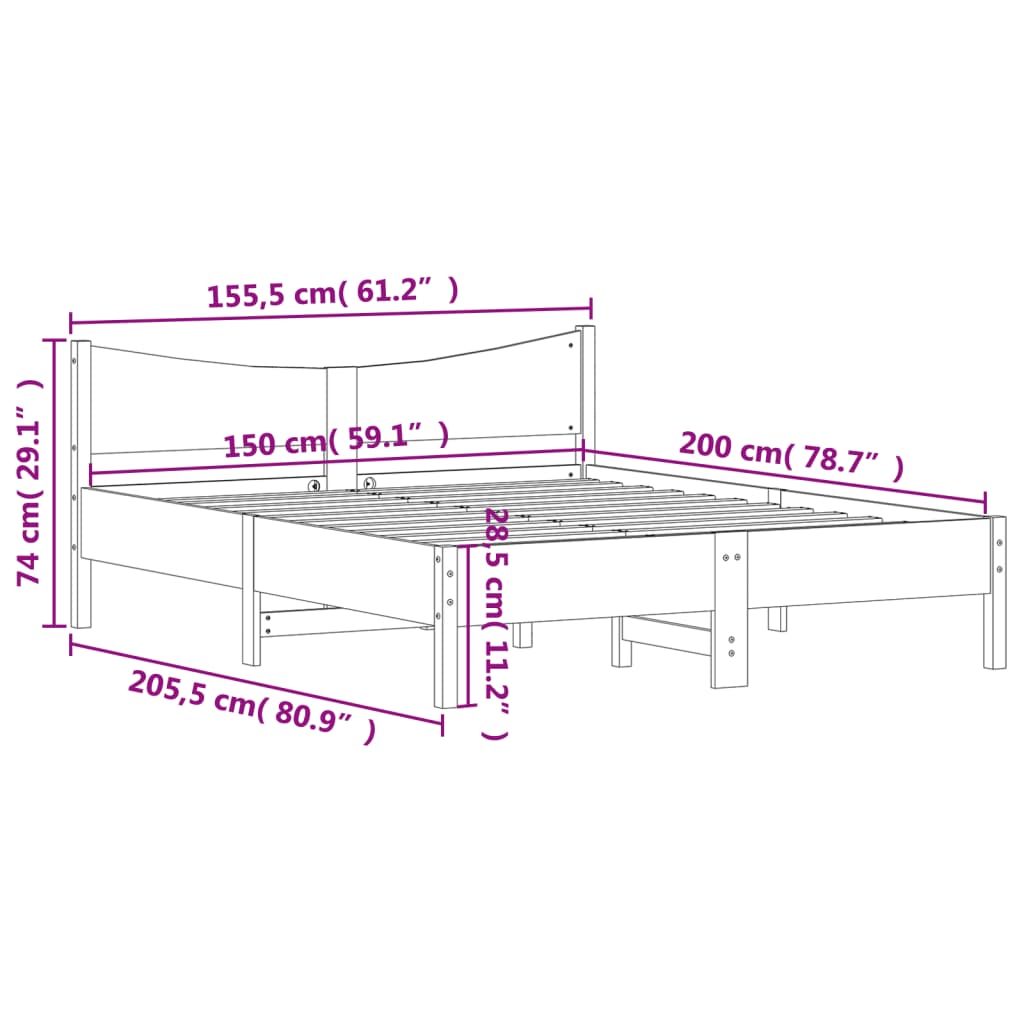 vidaXL Bedframe zonder matras massief grenenhout wasbruin 150x200 cm