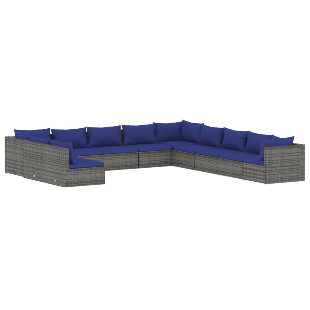 vidaXL 11-delige Loungeset met kussens poly rattan grijs