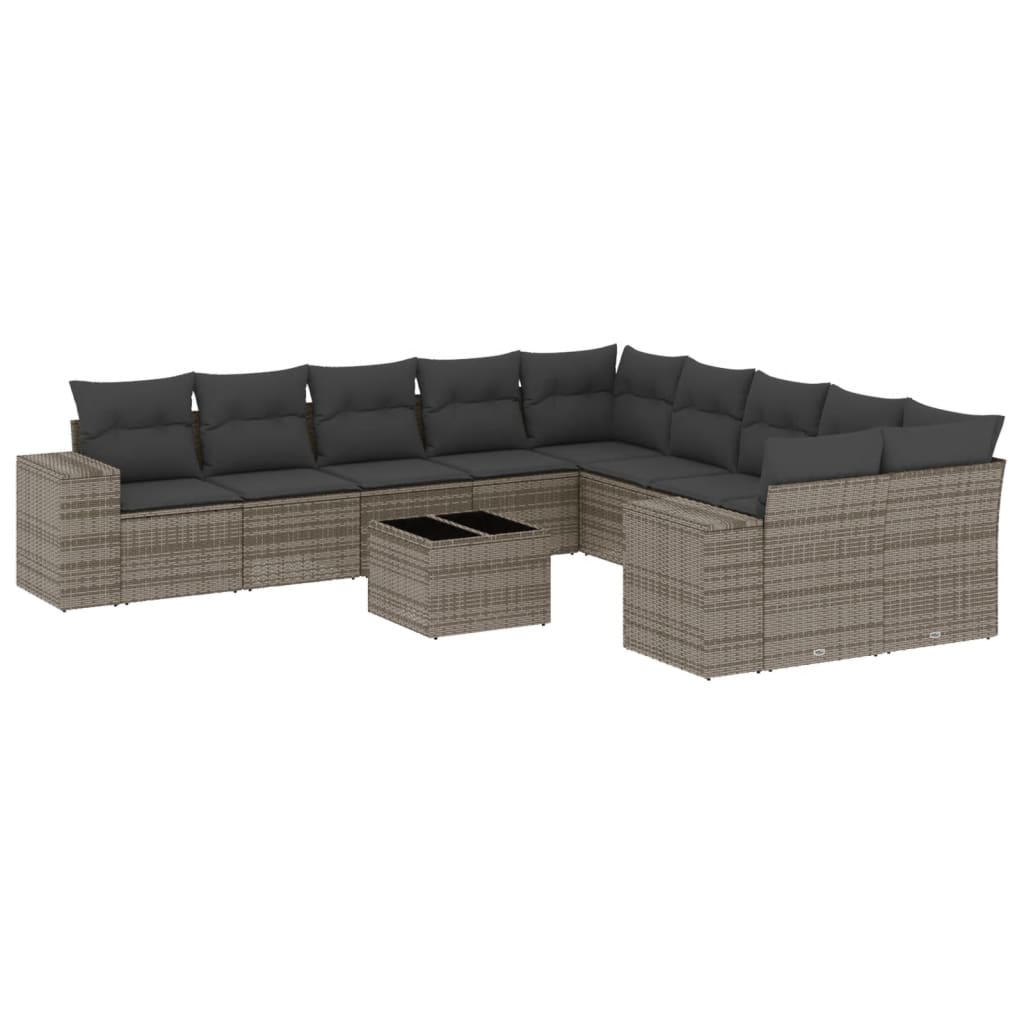 vidaXL 11-delige Loungeset met kussens poly rattan grijs