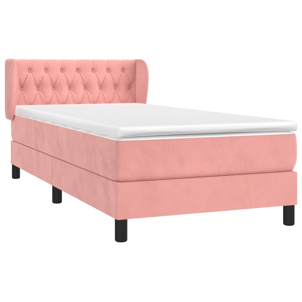 vidaXL Boxspring met matras fluweel roze 100x200 cm