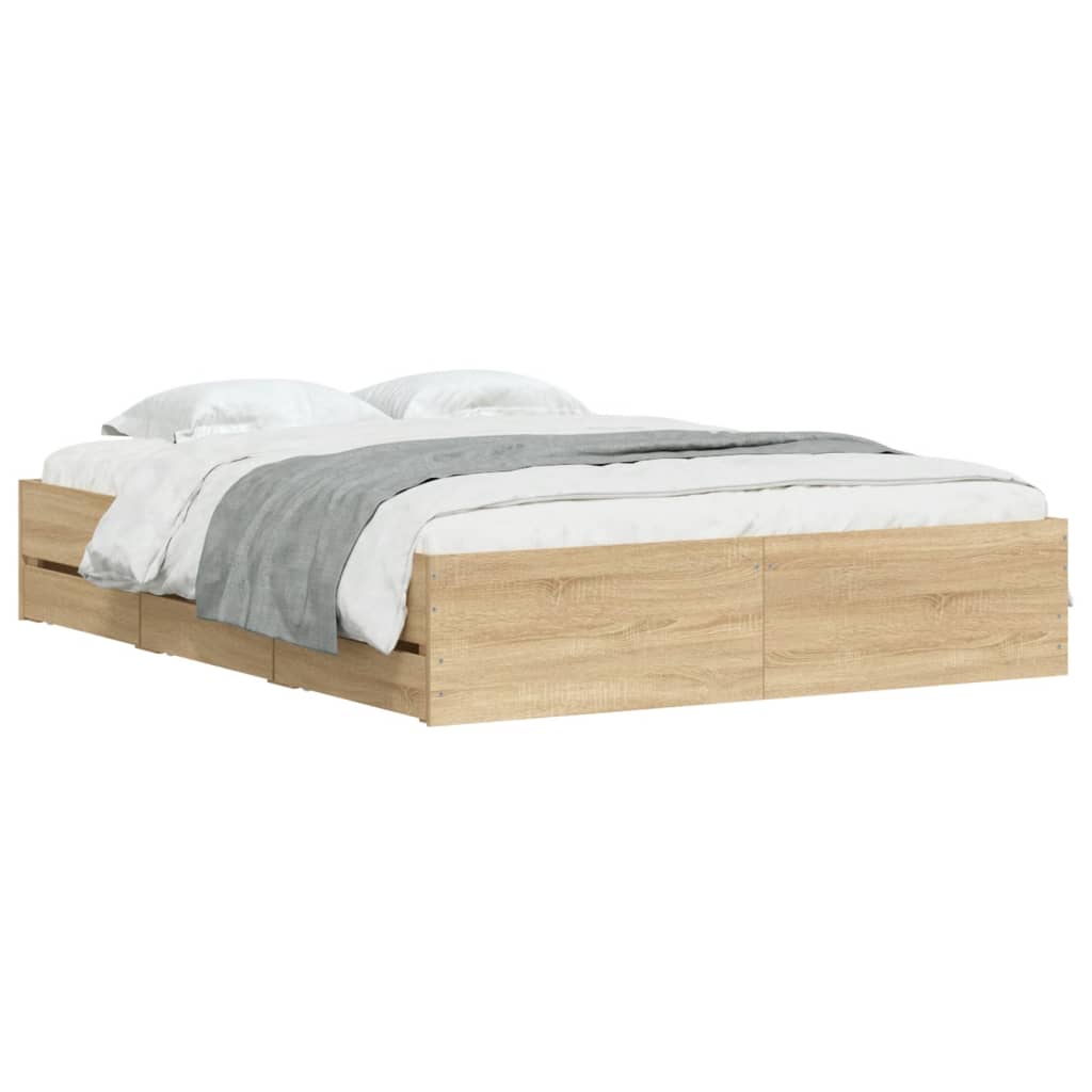 vidaXL Bedframe met lades bewerkt hout sonoma eikenkleurig 150x200 cm