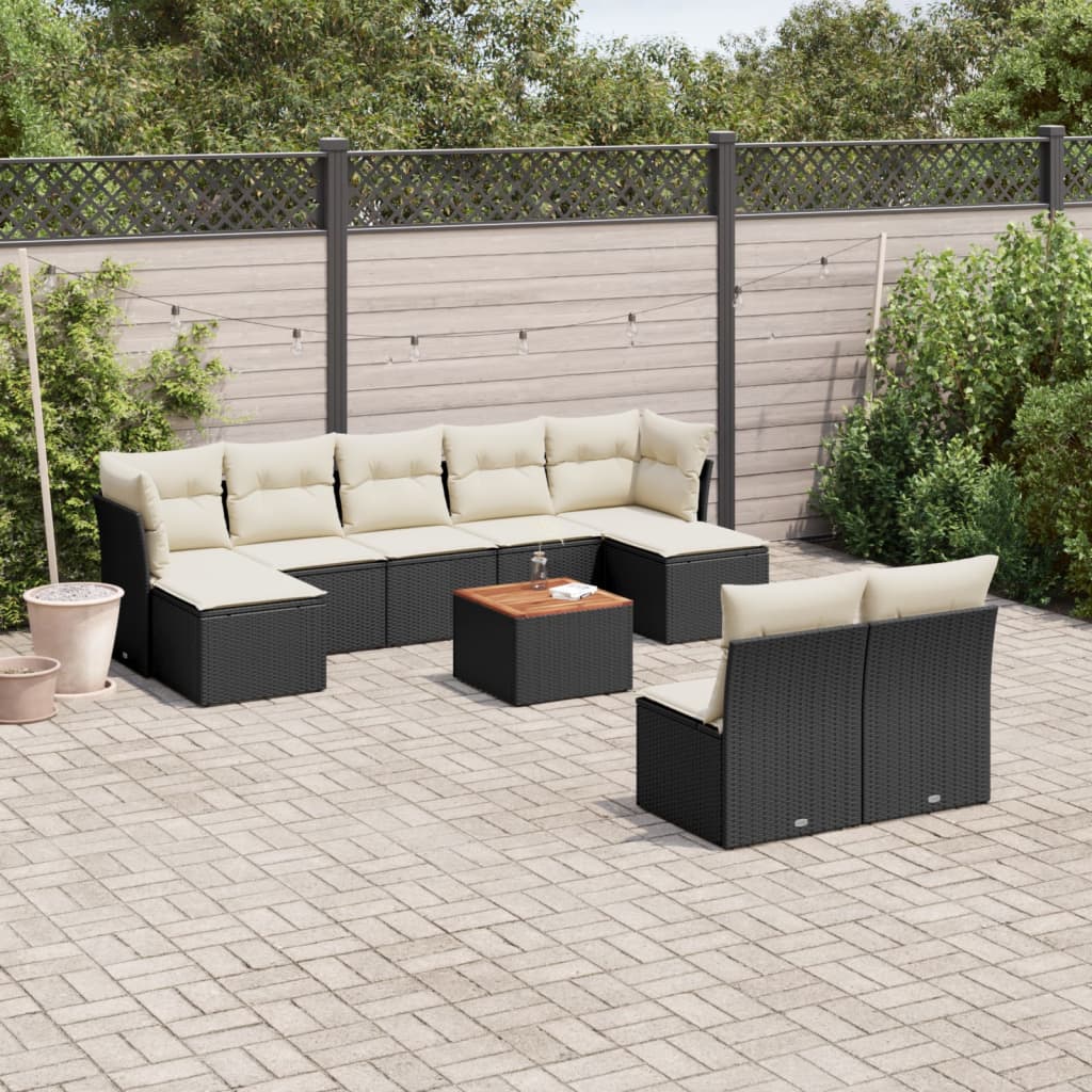 vidaXL 10-delige Loungeset met kussens poly rattan zwart