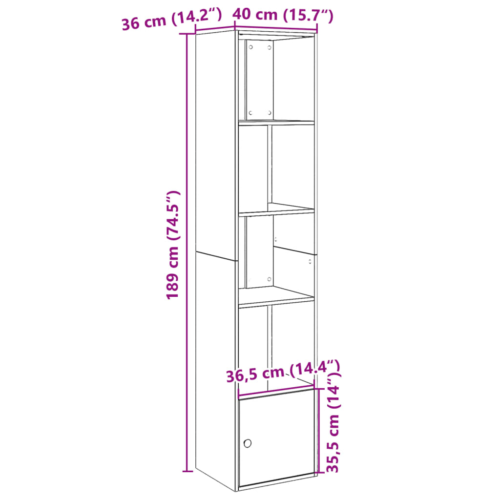 vidaXL Boekenkast 40x36x189 cm bewerkt hout gerookt eikenkleurig