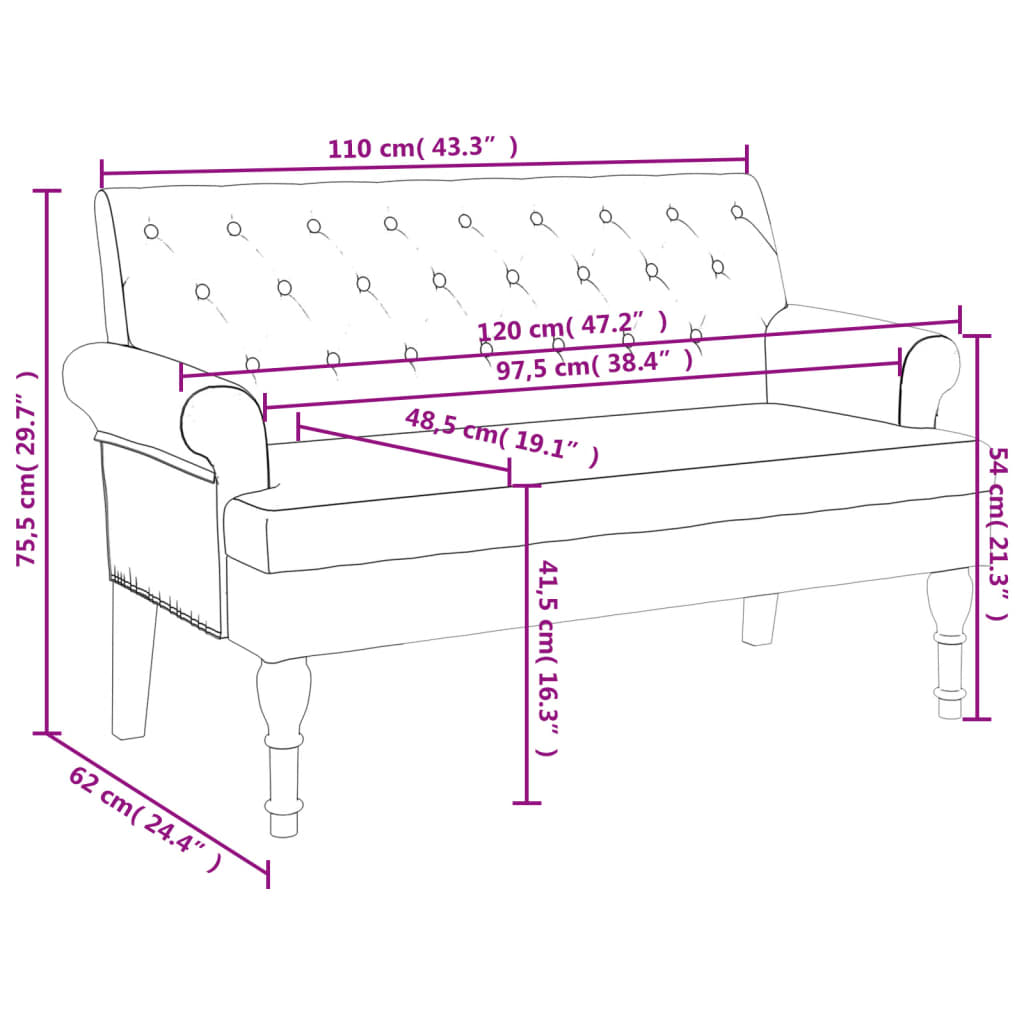 vidaXL Bankje met rugleuning 120x62x75,5 cm stof donkergroen