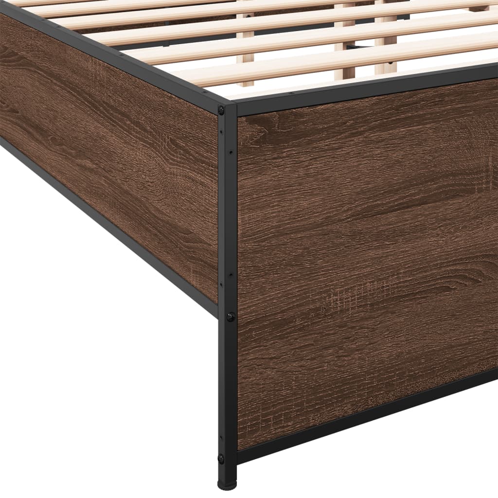 vidaXL Bedframe bewerkt hout metaal bruin eikenkleur 135x190 cm