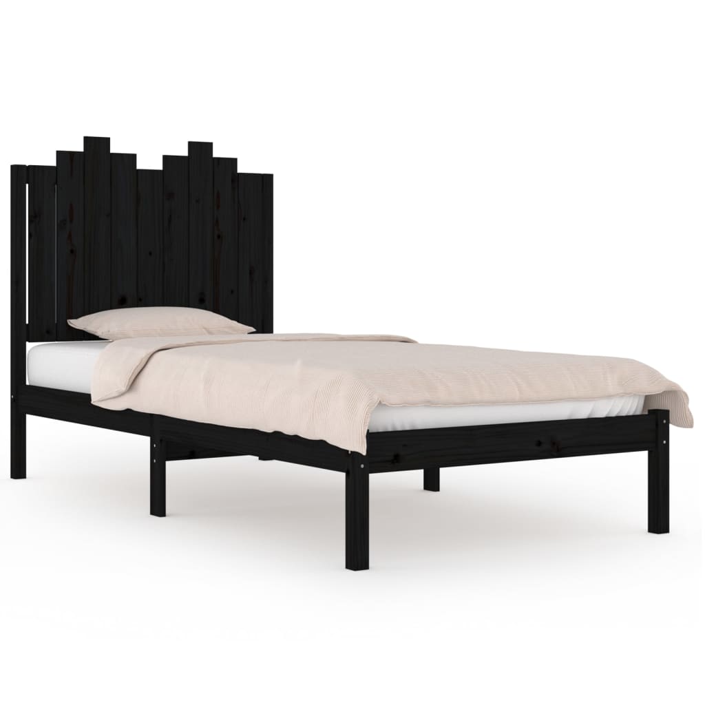 vidaXL Bedframe massief grenenhout zwart 75x190 cm