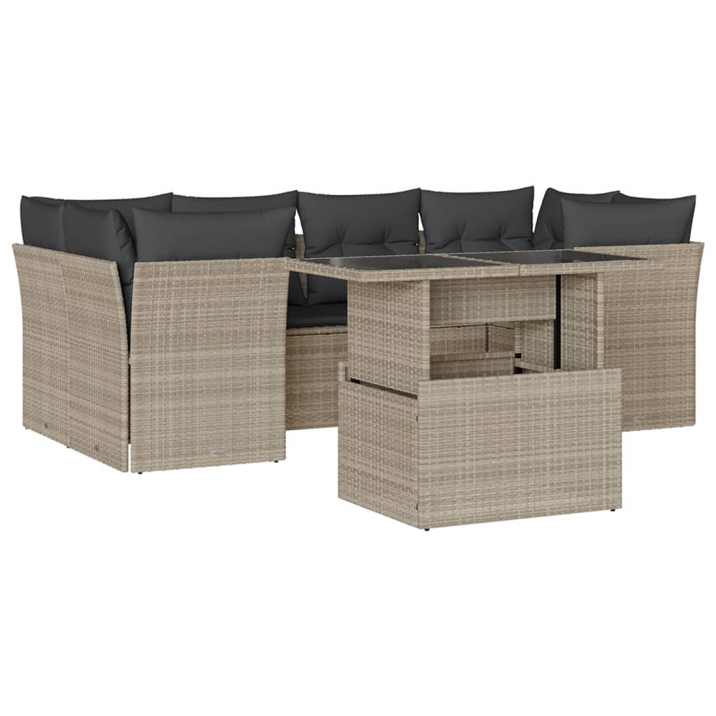 vidaXL 7-delige Loungeset met kussens poly rattan lichtgrijs