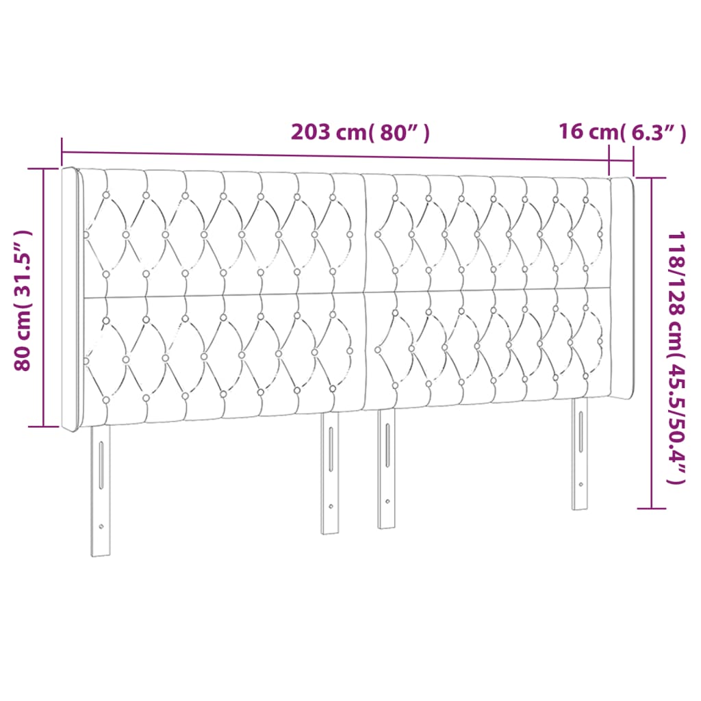 vidaXL Hoofdbord LED 203x16x118/128 cm fluweel roze