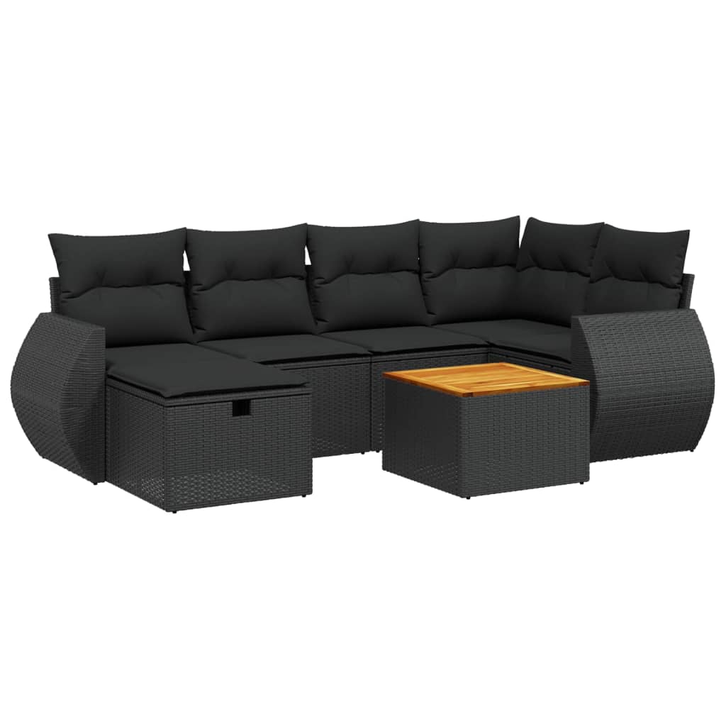 vidaXL 7-delige Loungeset met kussens poly rattan zwart