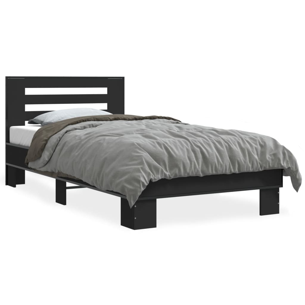 vidaXL Bedframe bewerkt hout en metaal zwart 90x190 cm