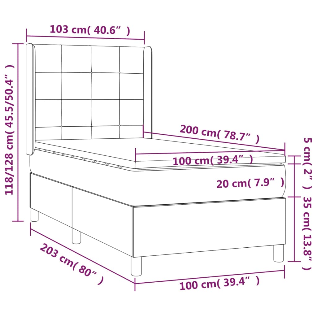 vidaXL Boxspring met matras fluweel roze 100x200 cm