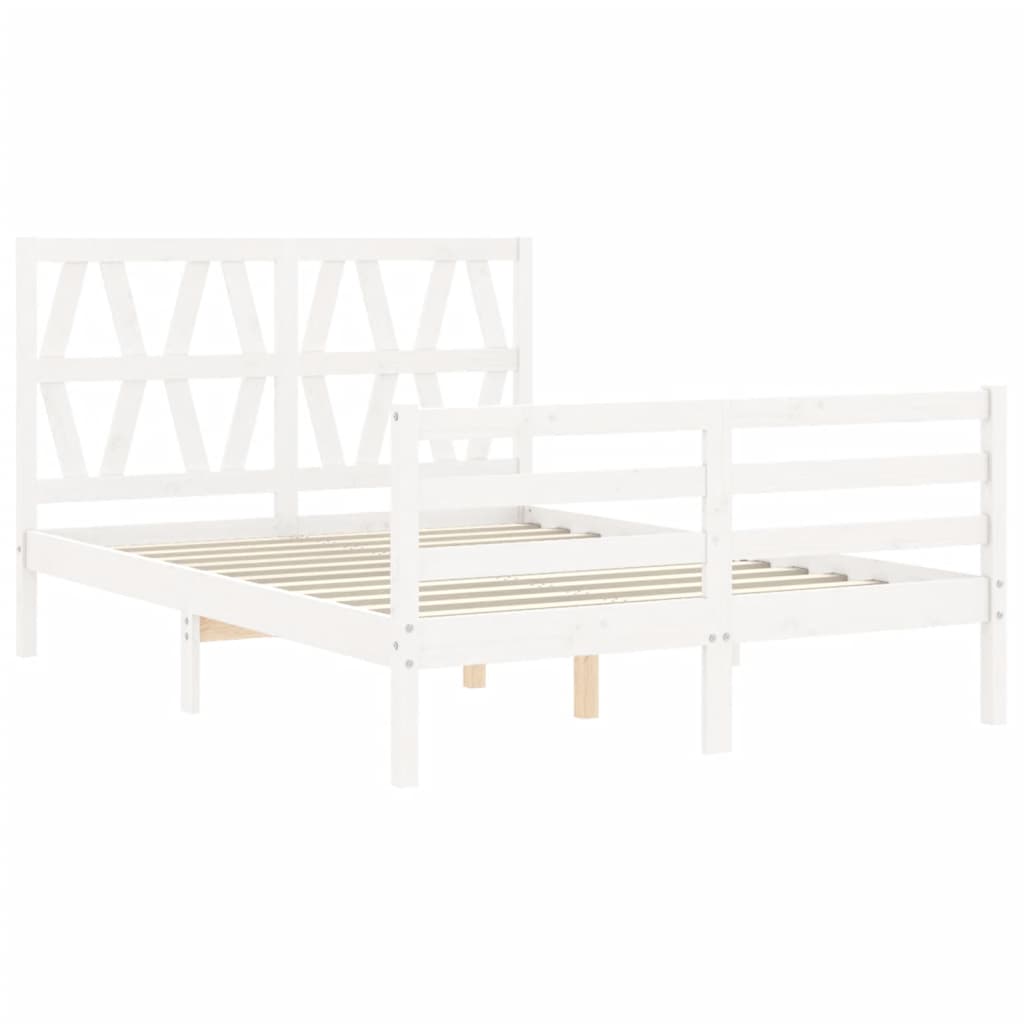 vidaXL Bedframe met hoofdbord massief hout wit 140x190 cm