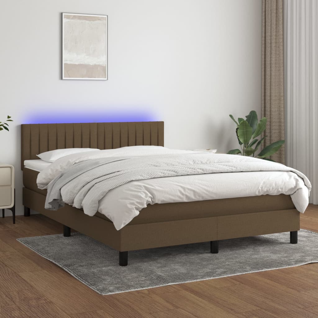 vidaXL Boxspring met matras en LED stof donkerbruin 140x190 cm