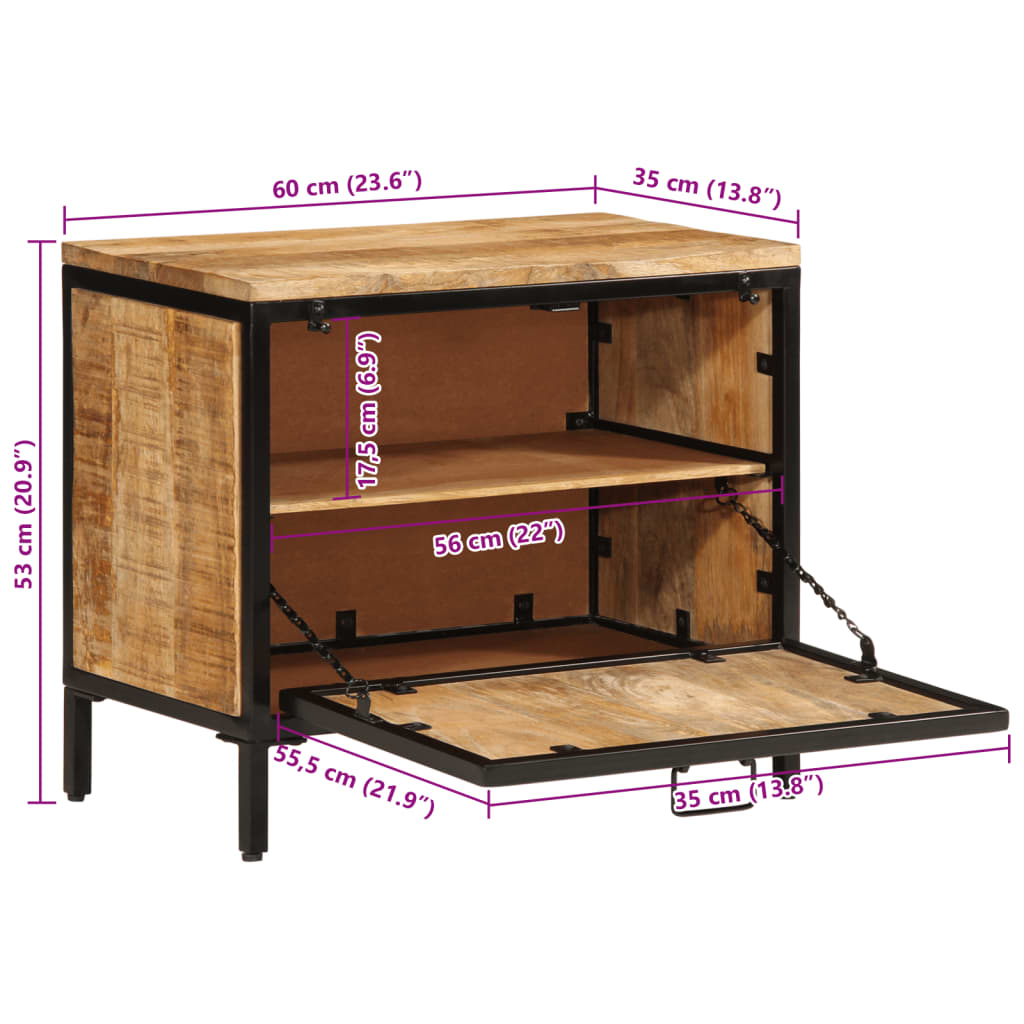 vidaXL Schoenenkast 60x35x53 cm massief ruw mangohout