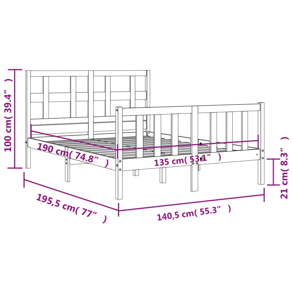 vidaXL Bedframe met hoofdbord massief hout