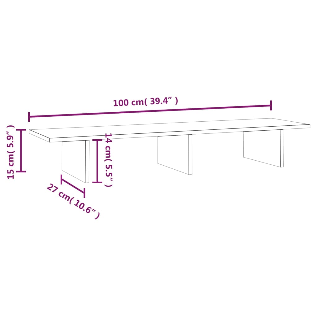 vidaXL Monitorstandaard 100x27x15 cm massief grenenhout