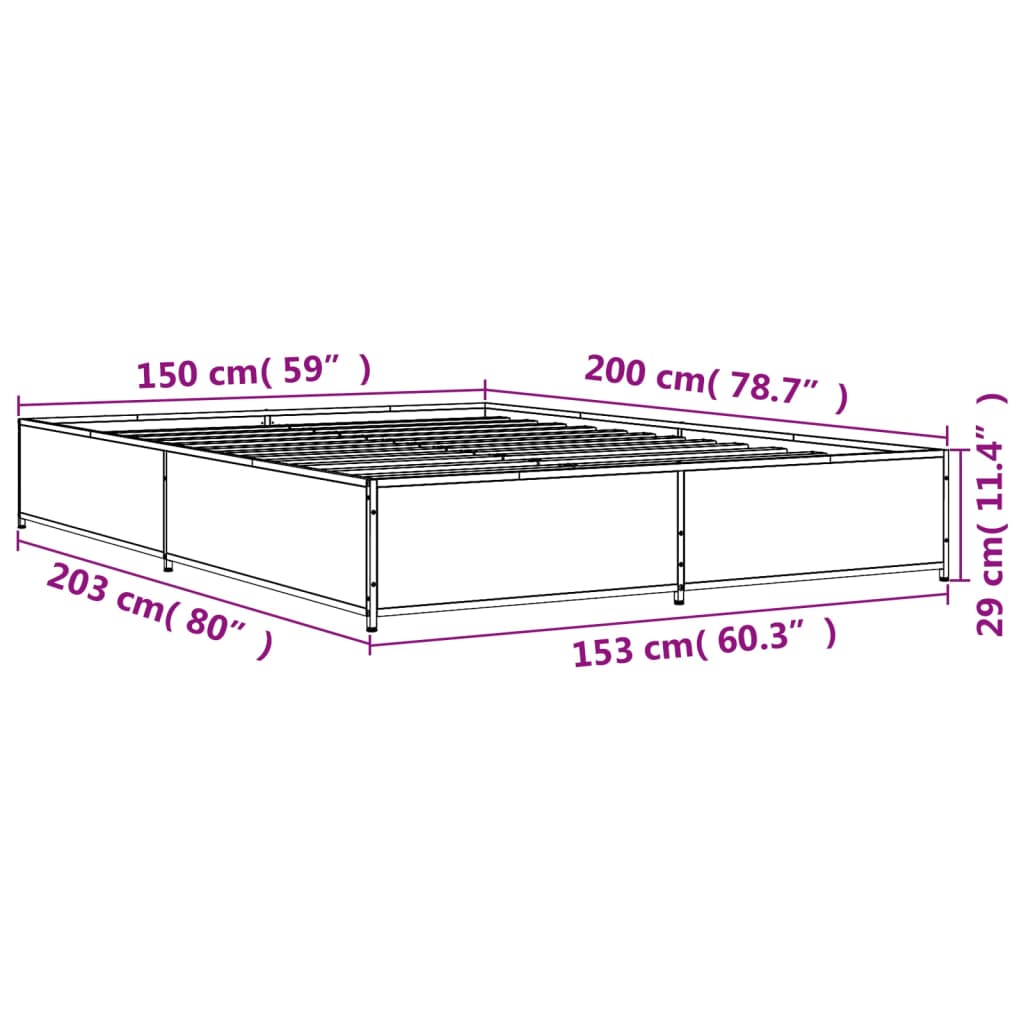 vidaXL Bedframe bewerkt hout metaal bruin eikenkleur 150x200 cm