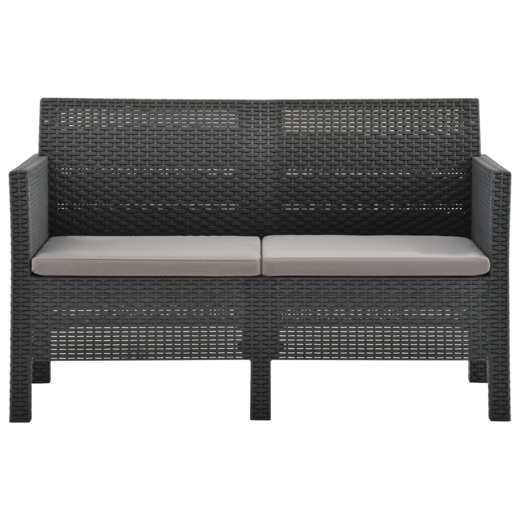 vidaXL 3-delige Loungeset met kussens PP rattan antracietkleurig