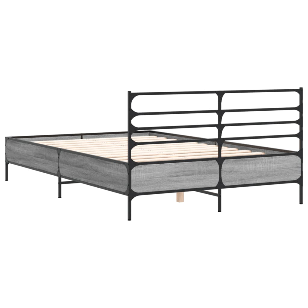 vidaXL Bedframe bewerkt hout metaal grijs sonoma eiken 140x190 cm