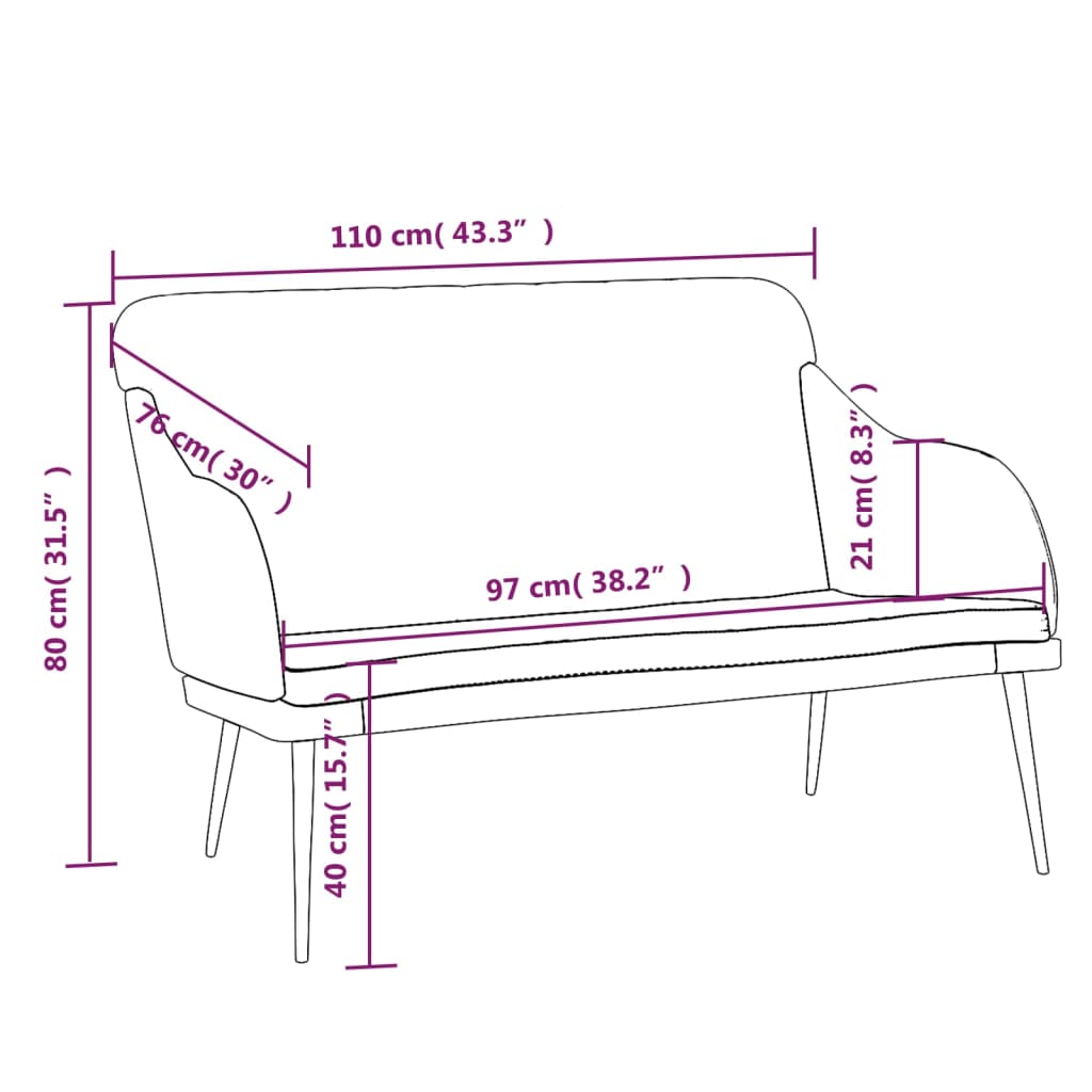 vidaXL Bankje 110x76x80 cm fluweel zwart