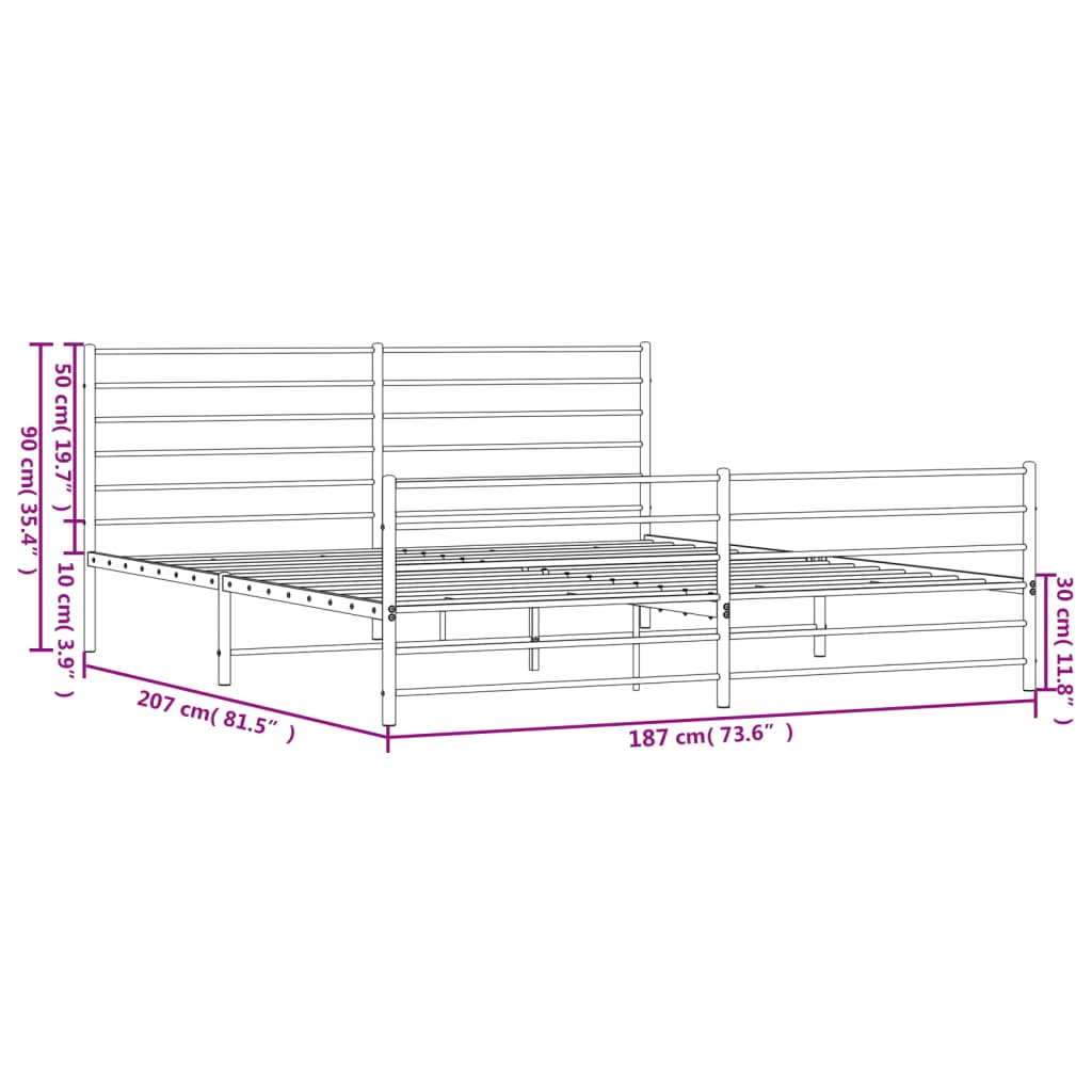 vidaXL Bedframe met hoofd- en voeteneinde metaal wit 180x200 cm