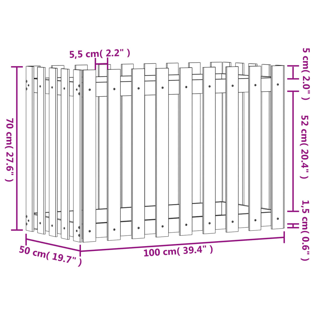 vidaXL Plantenbak verhoogd hekontwerp 100x50x70 cm grenenhout wit