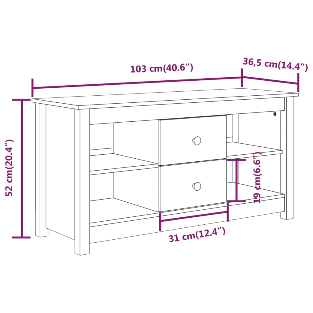 vidaXL Tv-meubel 103x36,5x52 cm massief grenenhout honingbruin