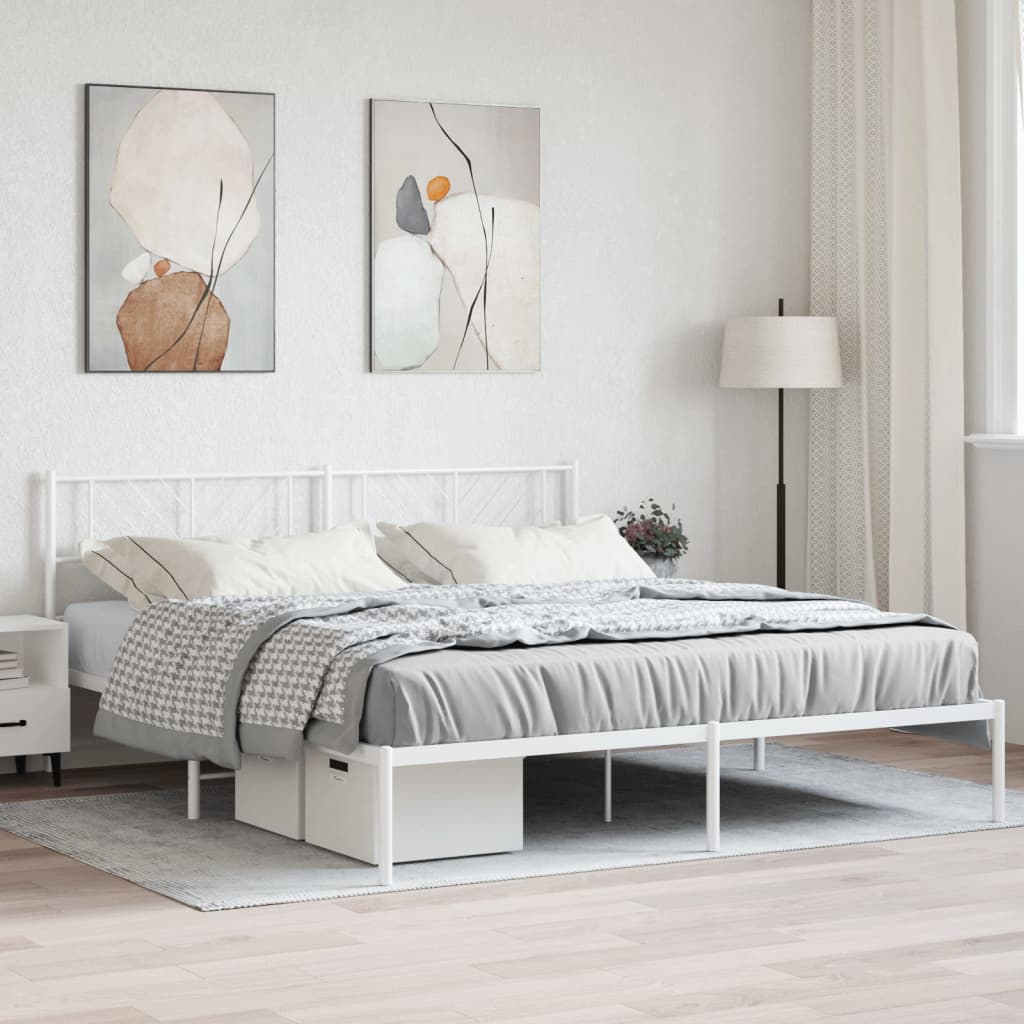 vidaXL Bedframe met hoofdbord metaal wit 193x203 cm