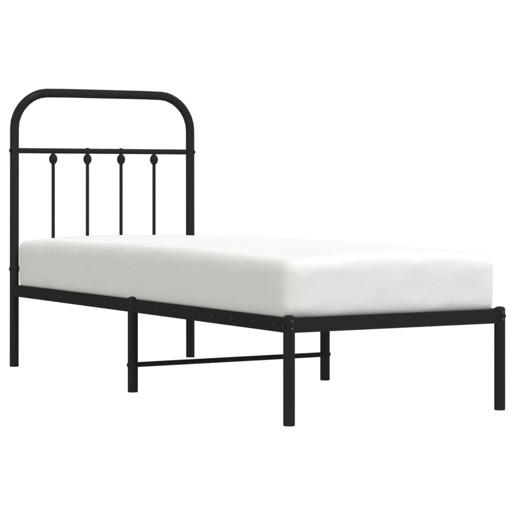 vidaXL Bedframe met hoofdbord metaal zwart 75x190 cm