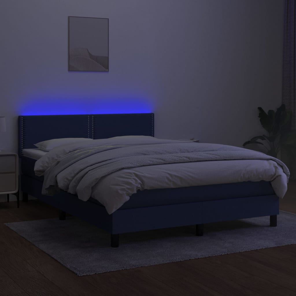 vidaXL Boxspring met matras en LED stof blauw 140x190 cm