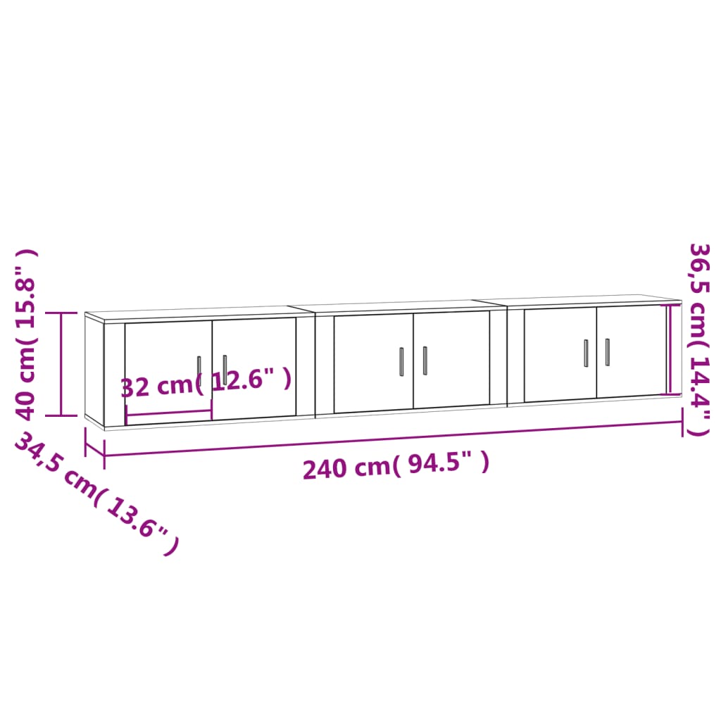 vidaXL Tv-wandmeubels 3 st 80x34,5x40 cm gerookt eikenkleurig