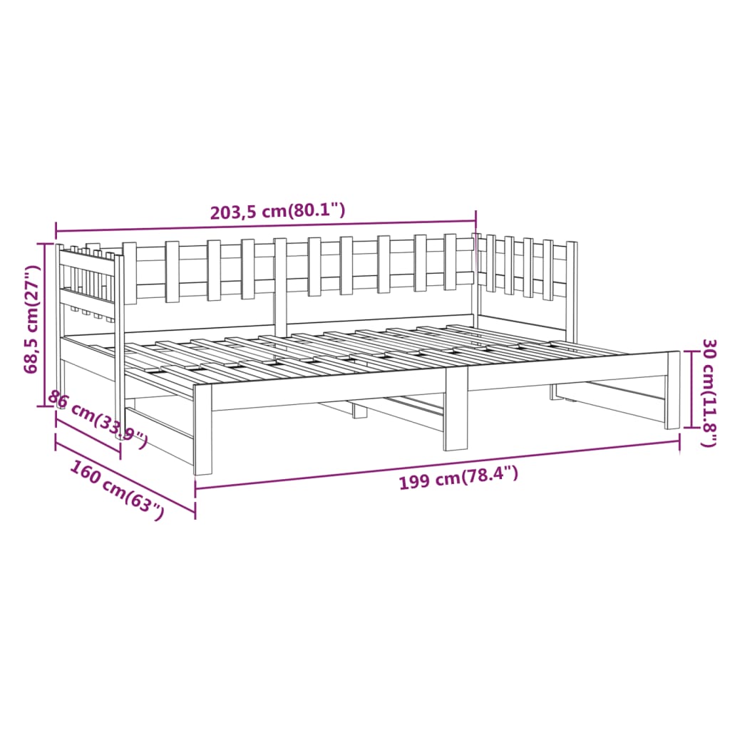 vidaXL Slaapbank uitschuifbaar 2x(80x200) cm grenenhout honingbruin