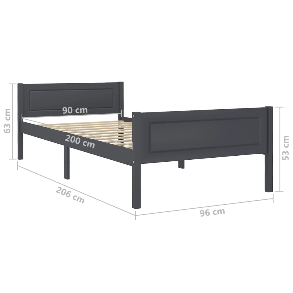 vidaXL Bedframe massief grenenhout grijs 90x200 cm