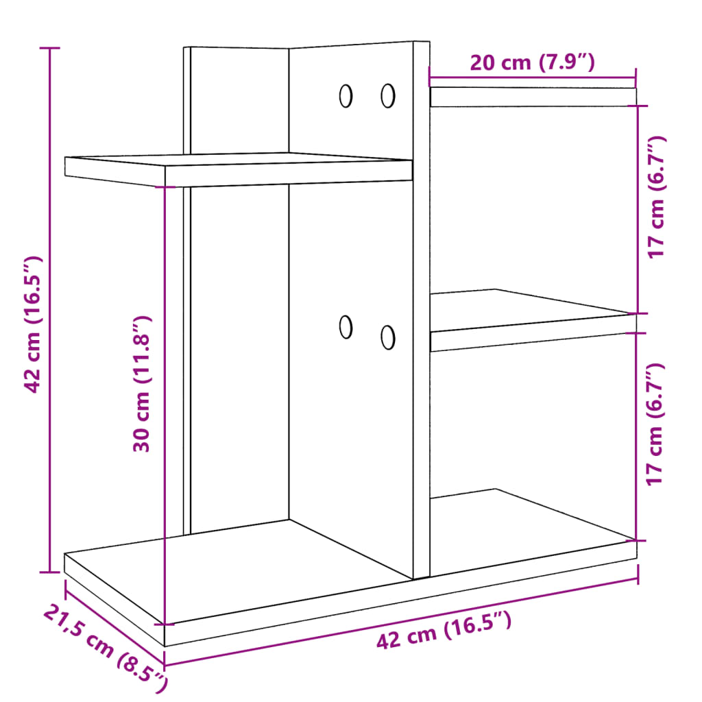 vidaXL Bureau organiser 42x21,5x42 cm bewerkt hout betongrijs