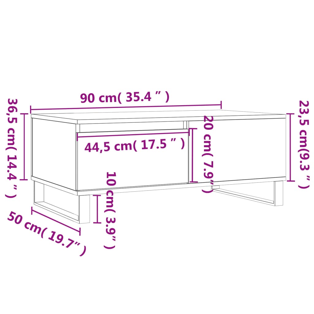 vidaXL Salontafel 90x50x36,5 cm bewerkt hout sonoma eikenkleurig