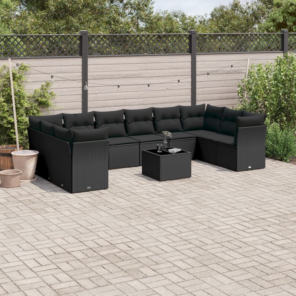 vidaXL 11-delige Loungeset met kussens poly rattan zwart